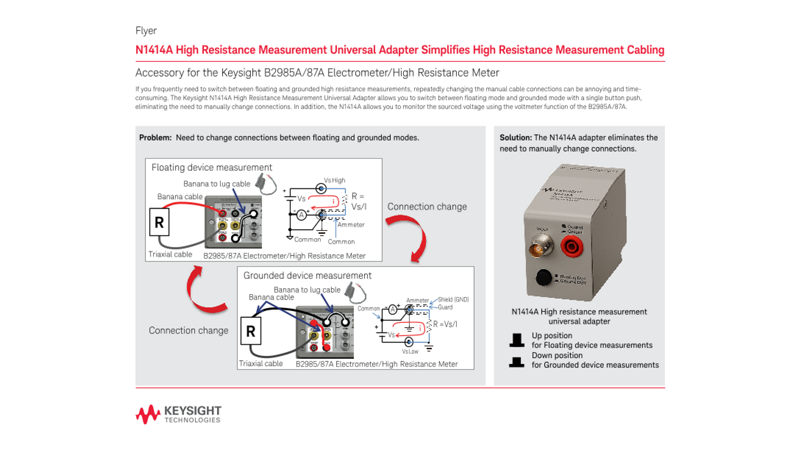 N1414A High Resistance Measurement Universal Adapter Simplifies High Resistance Measurement Cabling